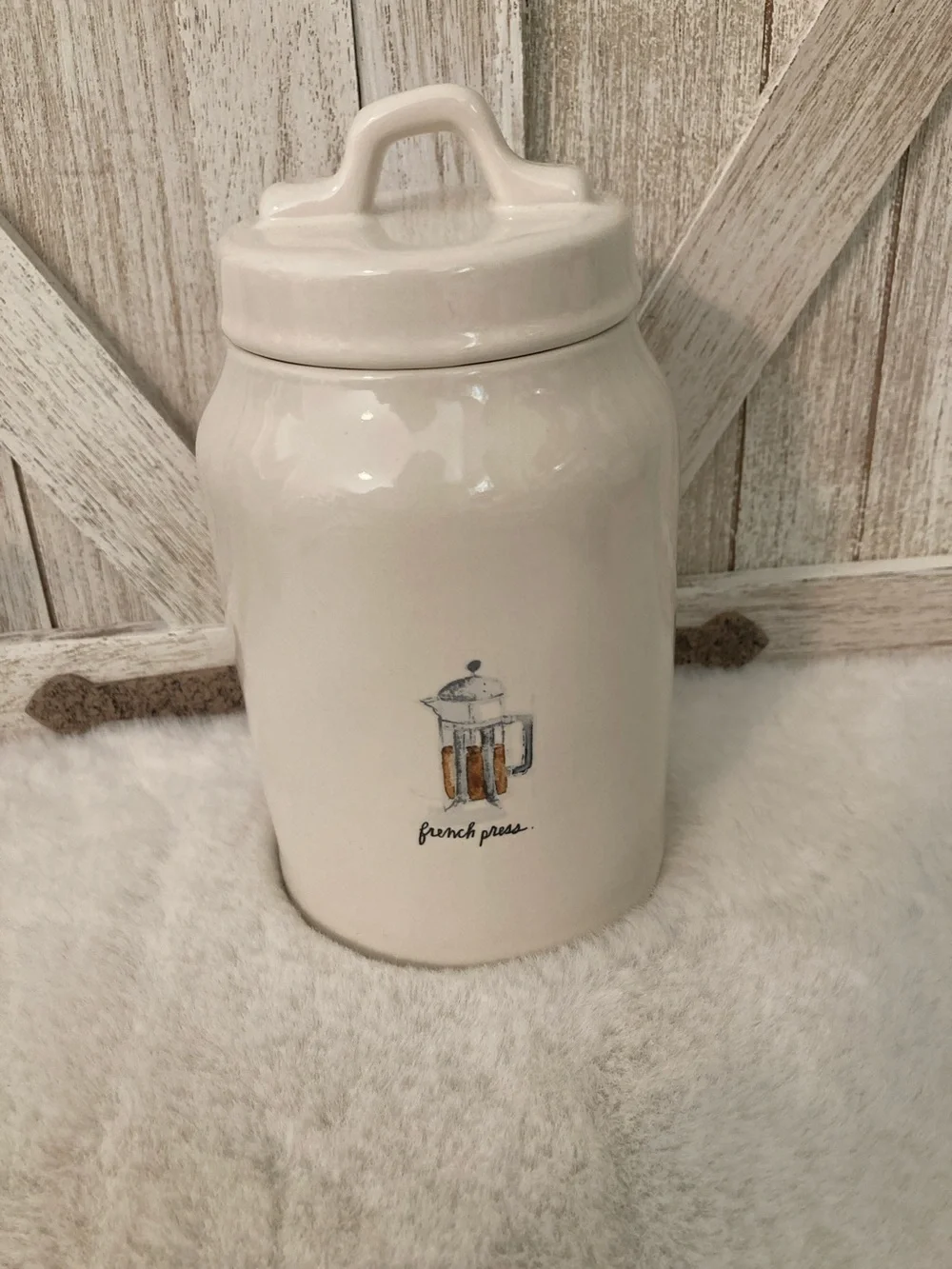 Rae Dunn Ceramic Canister with French Press Illustration